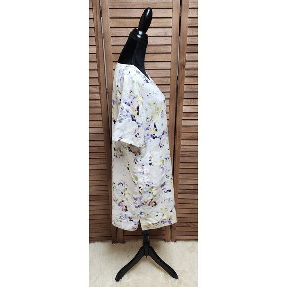 J. Jill Love Linen Watercolor Floral Shift Dress Large Petite Coastal Casual - Picture 3 of 7